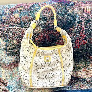 Vintage Brighton White/Yellow Tote Bag With Flower Printed Design & Silver Heart